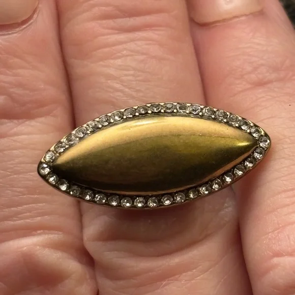 K&R Collection by Silpada NAVETTE Gold Marquise Statement Ring with Crystal Halo - Picture 1 of 9